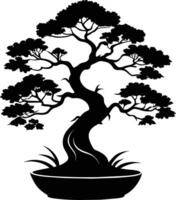 A black silhouette of a bonsai tree vector