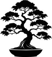 un negro silueta de un bonsai árbol vector