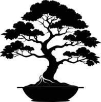 un negro silueta de un bonsai árbol vector