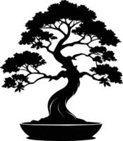 un negro silueta de un bonsai árbol vector