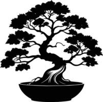 un negro silueta de un bonsai árbol vector