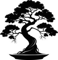 un negro silueta de un bonsai árbol vector