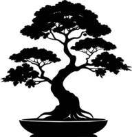 A black silhouette of a bonsai tree vector