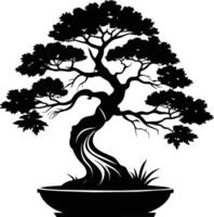 un negro silueta de un bonsai árbol vector