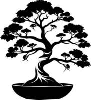 un negro silueta de un bonsai árbol vector