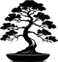 un negro silueta de un bonsai árbol vector