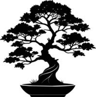 un negro silueta de un bonsai árbol vector