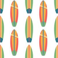 Seamless pattern of surfboards. Summer surfboards in a colorful pattern on a white background. vector