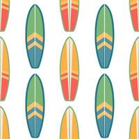 Seamless pattern of surfboards. Summer surfboards in a colorful pattern on a white background. vector