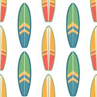 Seamless pattern of surfboards. Summer surfboards in a colorful pattern on a white background. vector