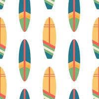 Seamless pattern of surfboards. Summer surfboards in a colorful pattern on a white background. vector