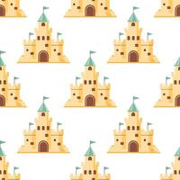 Summer sand castle seamless pattern. Sand castle in a colorful pattern on a white background. vector