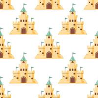 Summer sand castle seamless pattern. Sand castle in a colorful pattern on a white background. vector