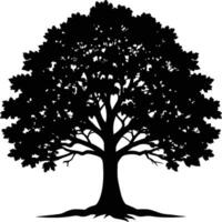 un roble árbol con raíces silueta negro vector