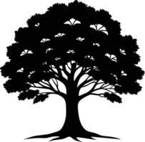 un roble árbol con raíces silueta negro vector