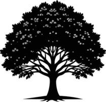 un roble árbol con raíces silueta negro vector