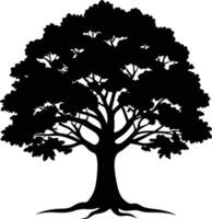 A oak tree with roots silhouette black vector