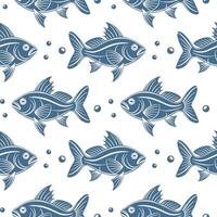 Seamless pattern, silhouettes of sea fish with water bubbles on a white background. Printing, textiles vector