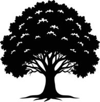 un roble árbol con raíces silueta negro vector