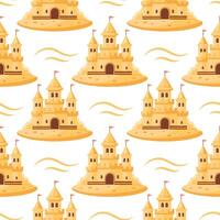 Summer sand castle seamless pattern. Sand castle in a colorful pattern on a white background. vector