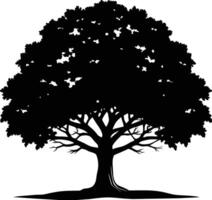 un roble árbol con raíces silueta negro vector