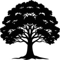 A oak tree with roots silhouette black vector