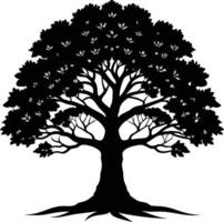 A oak tree with roots silhouette black vector