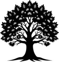 A oak tree with roots silhouette black vector