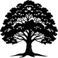 un roble árbol con raíces silueta negro vector