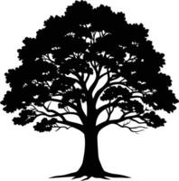 un roble árbol con raíces silueta negro vector