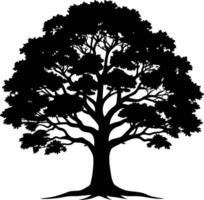 A oak tree with roots silhouette black vector