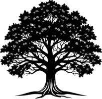 A oak tree with roots silhouette black vector