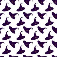 Purple witch hat with buckle. Seamless pattern. illustration. vector