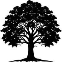 un roble árbol con raíces silueta negro vector