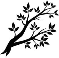 A tree branch silhouette with black leaf vector