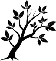 A tree branch silhouette with black leaf vector