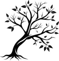 A tree branch silhouette with black leaf vector