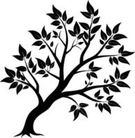 A tree branch silhouette with black leaf vector