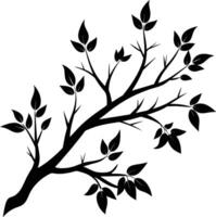 A tree branch silhouette with black leaf vector