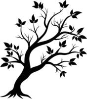 A tree branch silhouette with black leaf vector