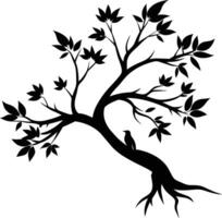 A tree branch silhouette with black leaf vector