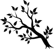 A tree branch silhouette with black leaf vector