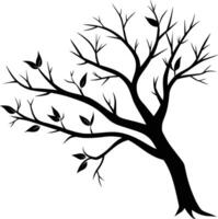 A tree branch silhouette with black leaf vector