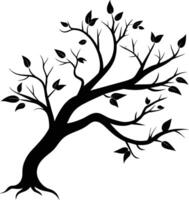 A tree branch silhouette with black leaf vector