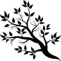 A tree branch silhouette with black leaf vector