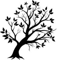 A tree branch silhouette with black leaf vector