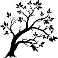 A tree branch silhouette with black leaf vector