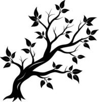 A tree branch silhouette with black leaf vector