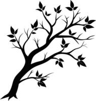 A tree branch silhouette with black leaf vector