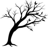 A tree branch silhouette with black leaf vector